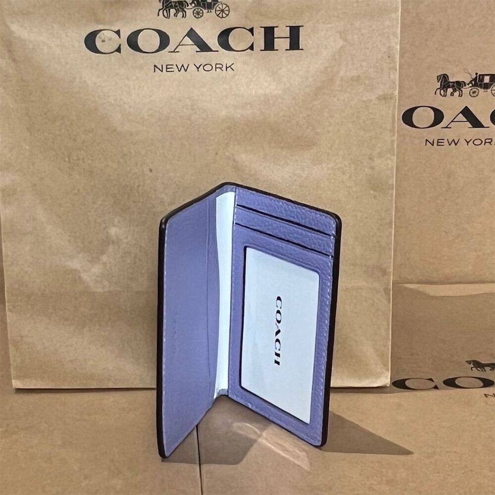 COACH Unisex Green & Purple Leather Card Holder Wallet CR382 NWT
